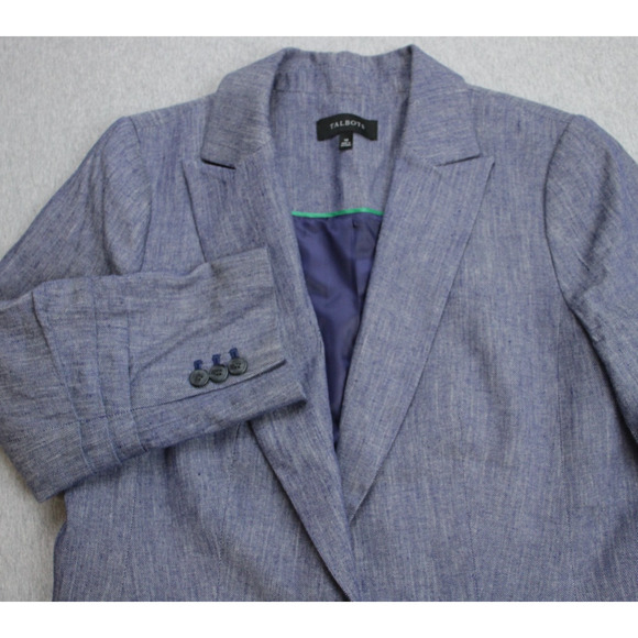 Talbots Blazer Womens Size 10 Blue Cotton Linen One Button Lined Long Sleeve - Picture 1 of 7
